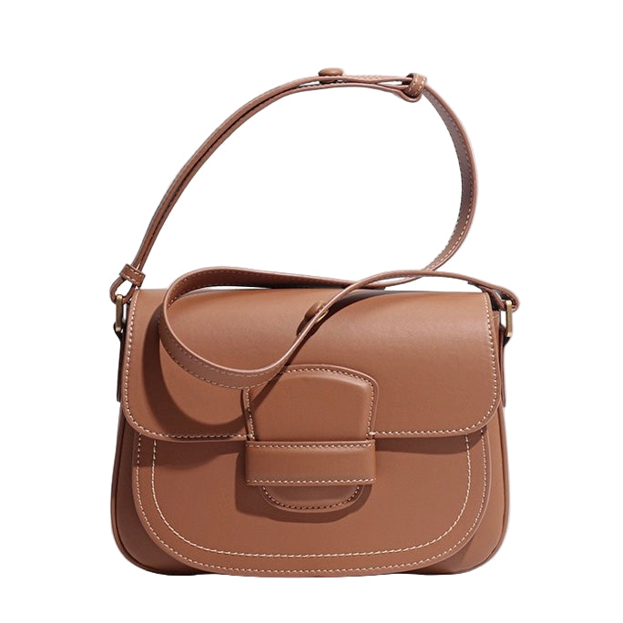 Women's Contour Stitch Genuine Leather Saddle Bag