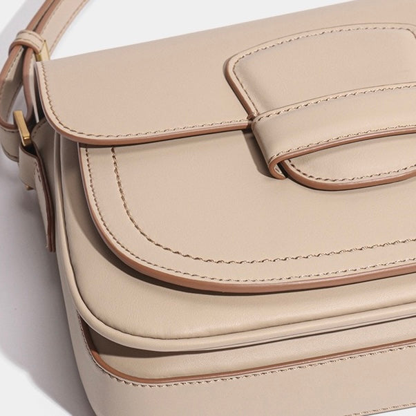 Women's Contour Stitch Genuine Leather Saddle Bag