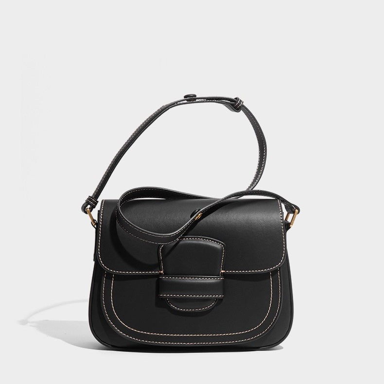 Women's Contour Stitch Genuine Leather Saddle Bag