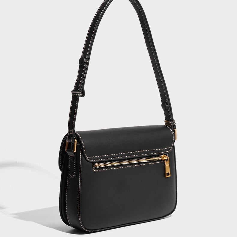Women's Contour Stitch Genuine Leather Saddle Bag