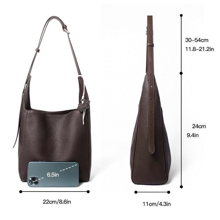 Textured Genuine Leather Hobo Bag with Floral Charm