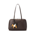 Elegant Minimalist Genuine Leather Bag - Vintage Boston Shoulder Tote with Charm
