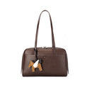 Elegant Minimalist Genuine Leather Bag - Vintage Boston Shoulder Tote with Charm