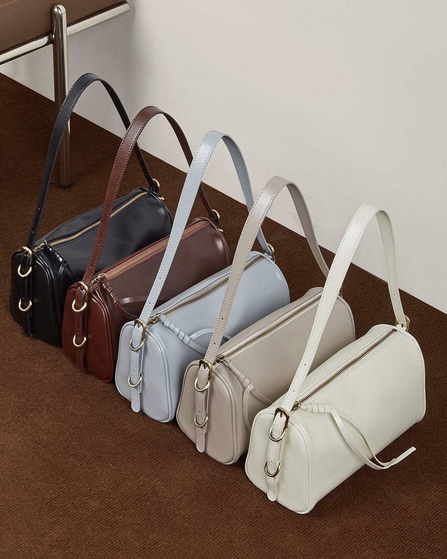 The Modern Cylinder Genuine Leather Bag - Versatile 2-Way Carry Barrel Purse