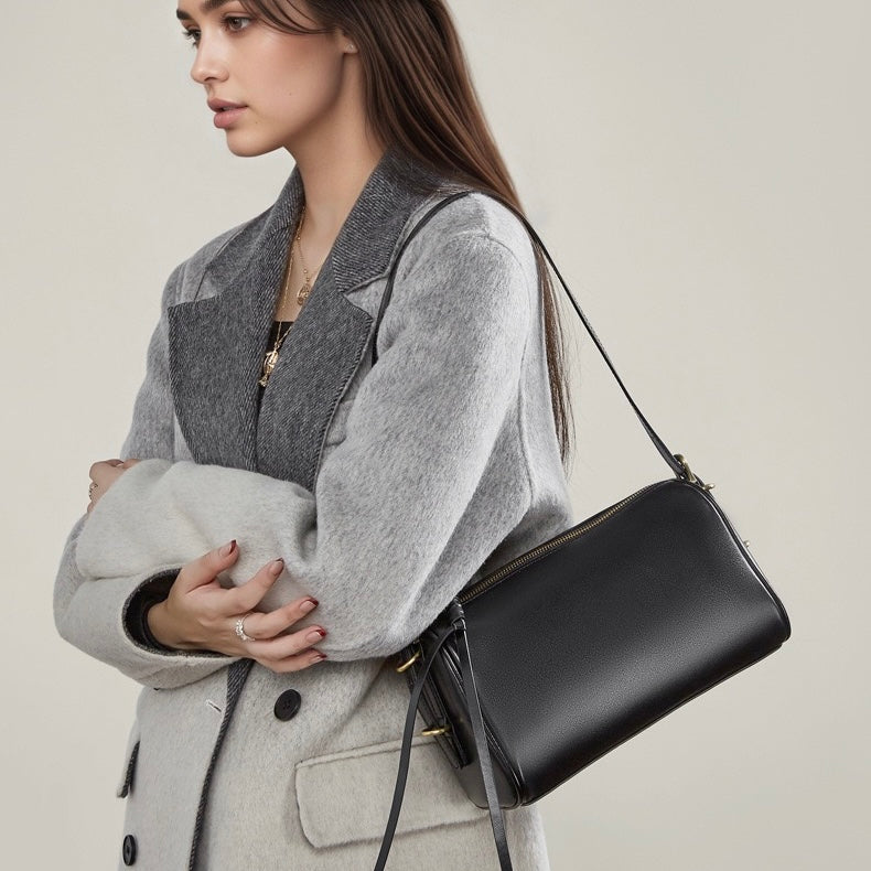 The Modern Cylinder Genuine Leather Bag - Versatile 2-Way Carry Barrel Purse