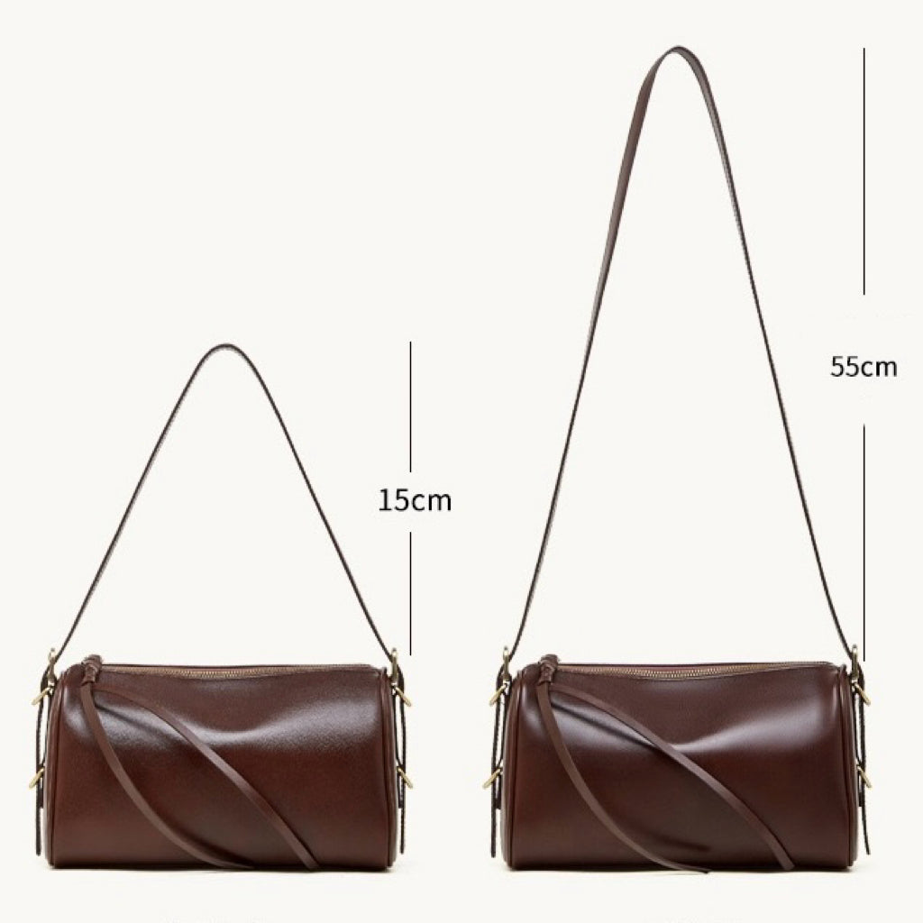 The Modern Cylinder Genuine Leather Bag - Versatile 2-Way Carry Barrel Purse