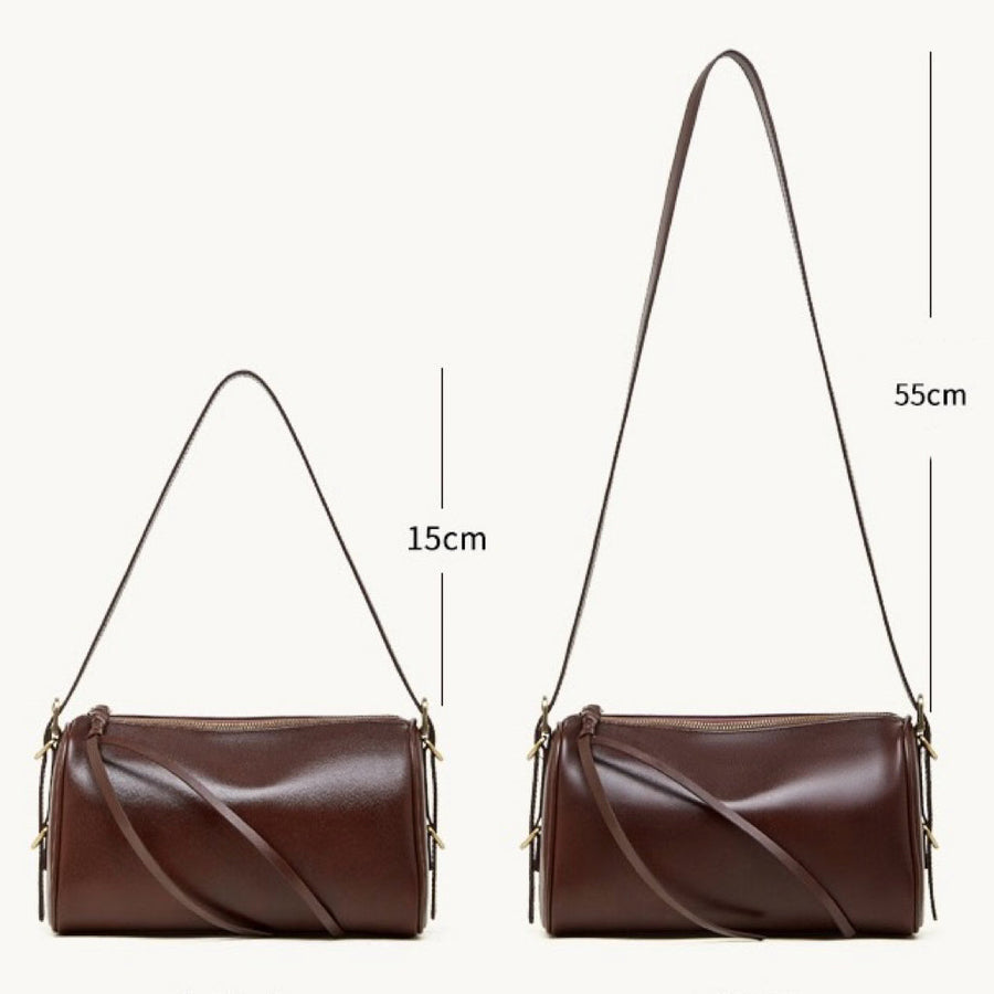 The Modern Cylinder Genuine Leather Bag - Versatile 2-Way Carry Barrel Purse