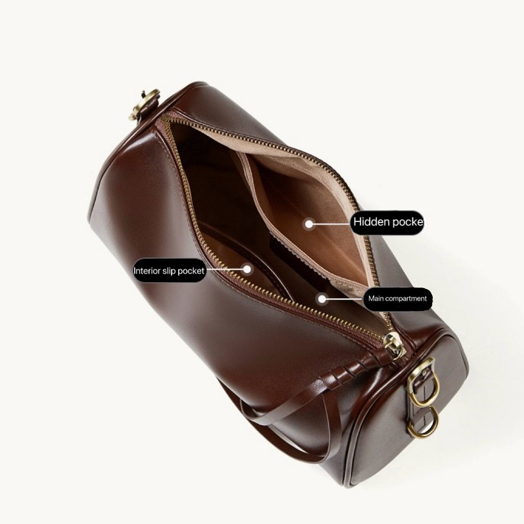 The Modern Cylinder Genuine Leather Bag - Versatile 2-Way Carry Barrel Purse