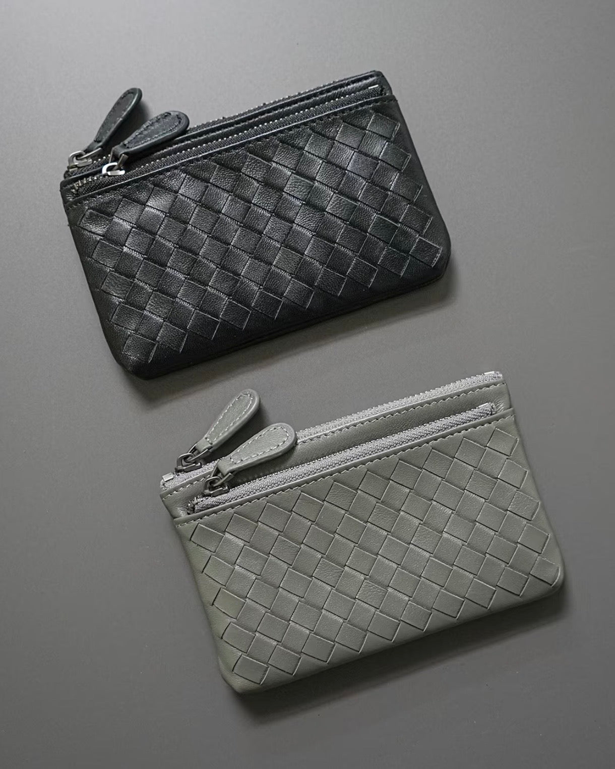 Handwoven Lambskin Double-Zip Key Wallet & Card Case