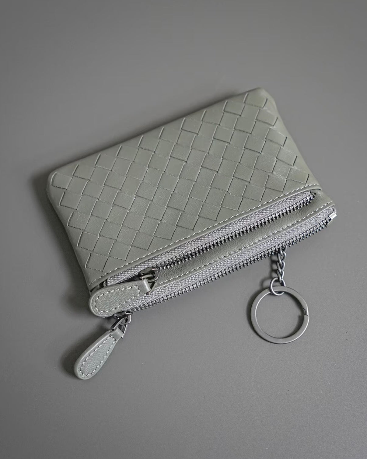 Handwoven Lambskin Double-Zip Key Wallet & Card Case