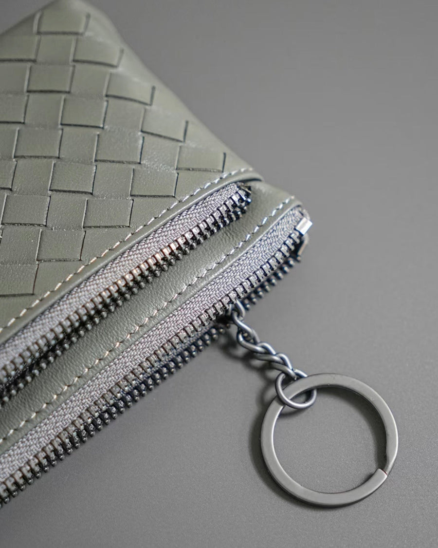 Handwoven Lambskin Double-Zip Key Wallet & Card Case