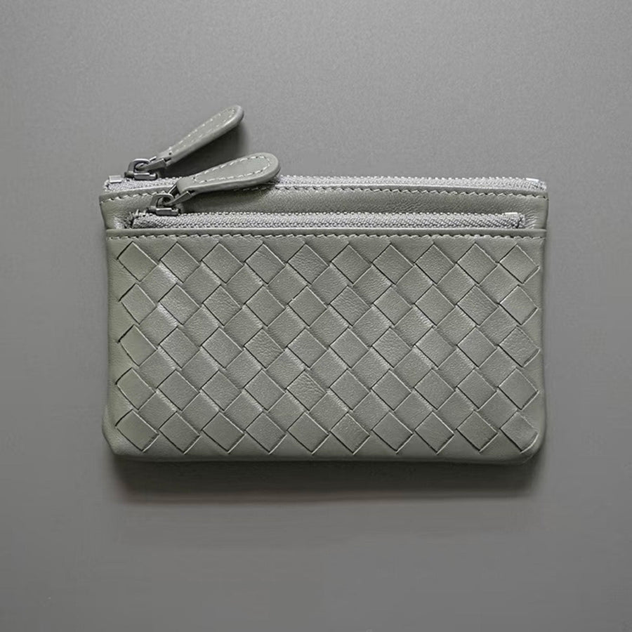 Handwoven Lambskin Double-Zip Key Wallet & Card Case