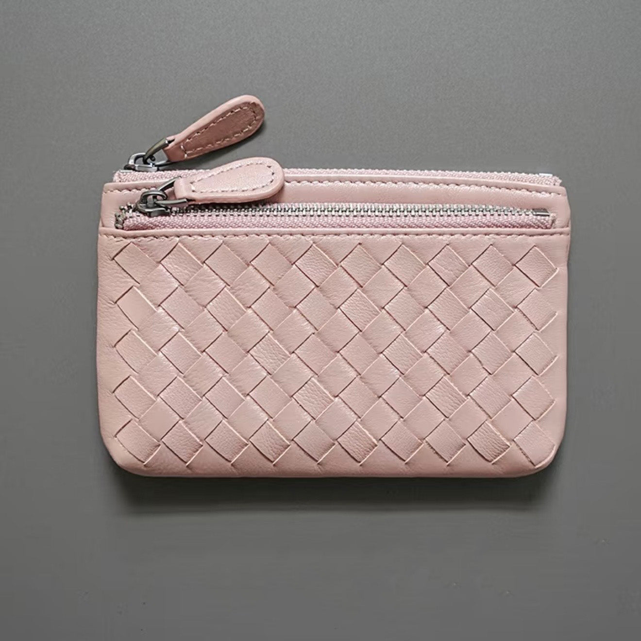 Handwoven Lambskin Double-Zip Key Wallet & Card Case