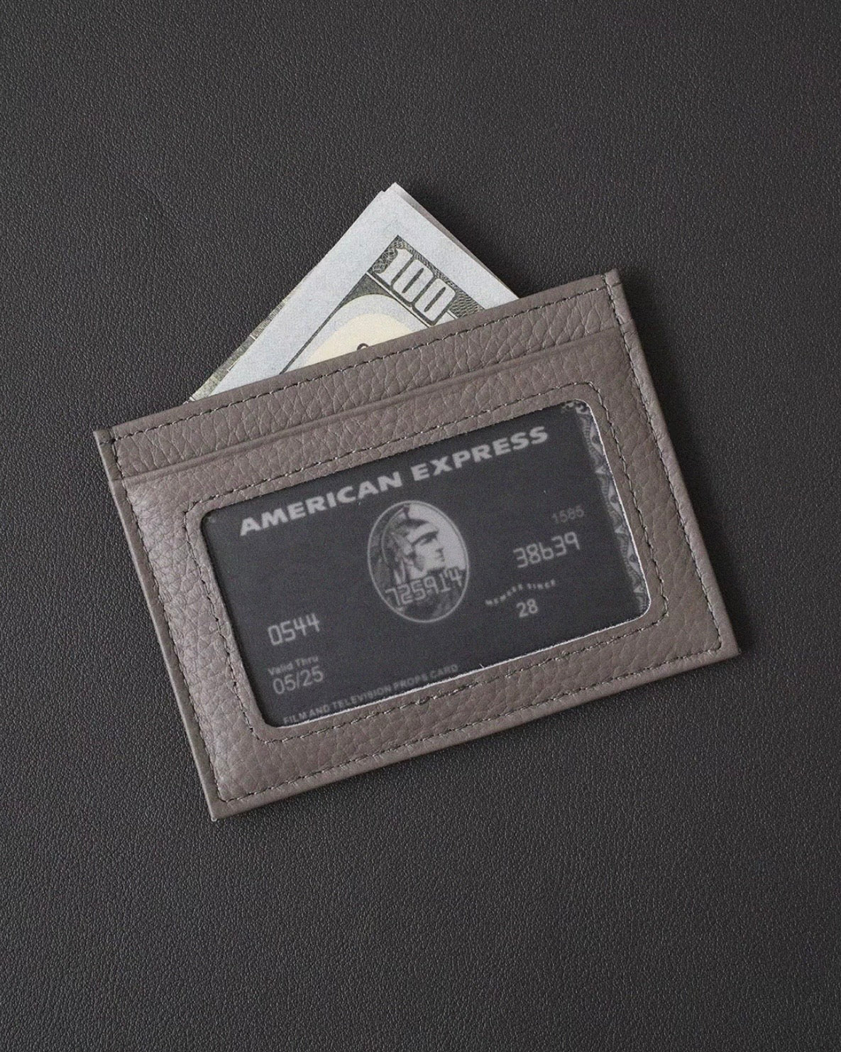 Ultra-Slim Pebbled Leather Card Holder with ID Window