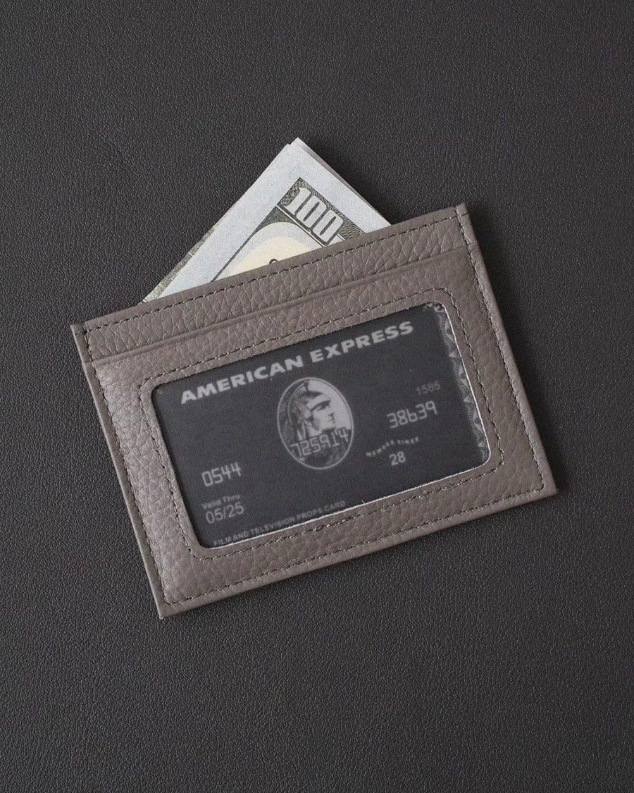 Ultra-Slim Pebbled Leather Card Holder with ID Window