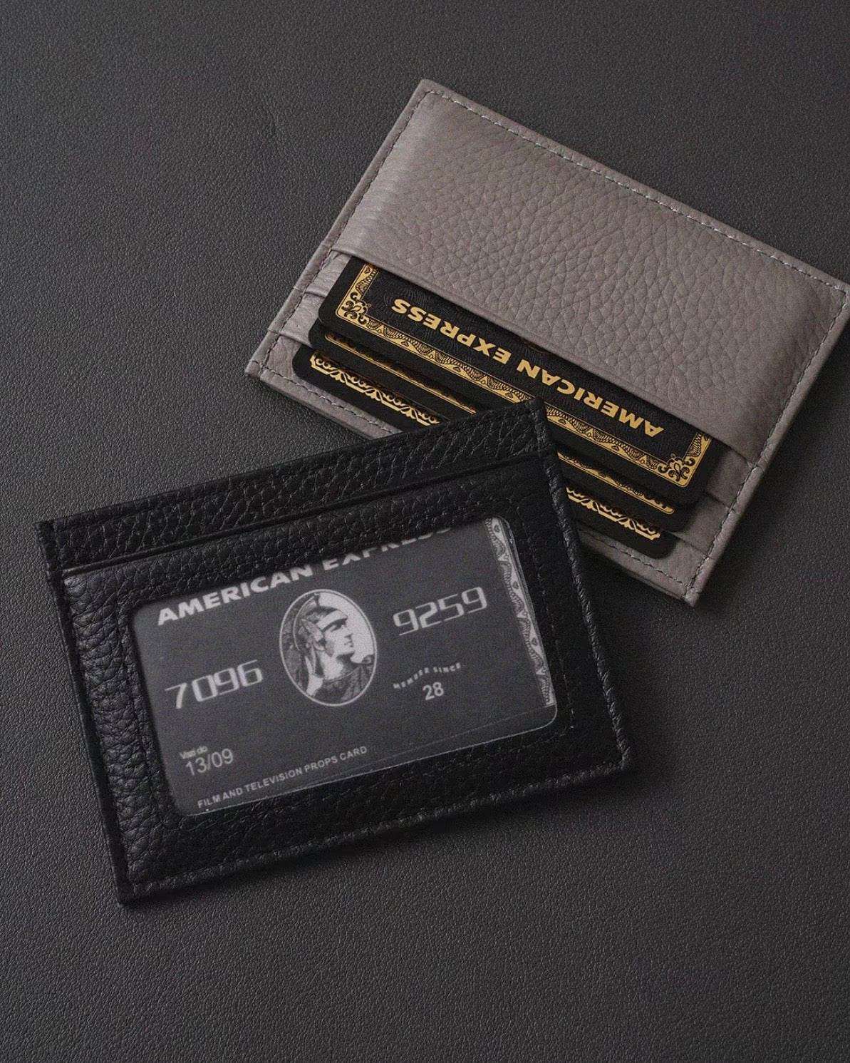 Ultra-Slim Pebbled Leather Card Holder with ID Window