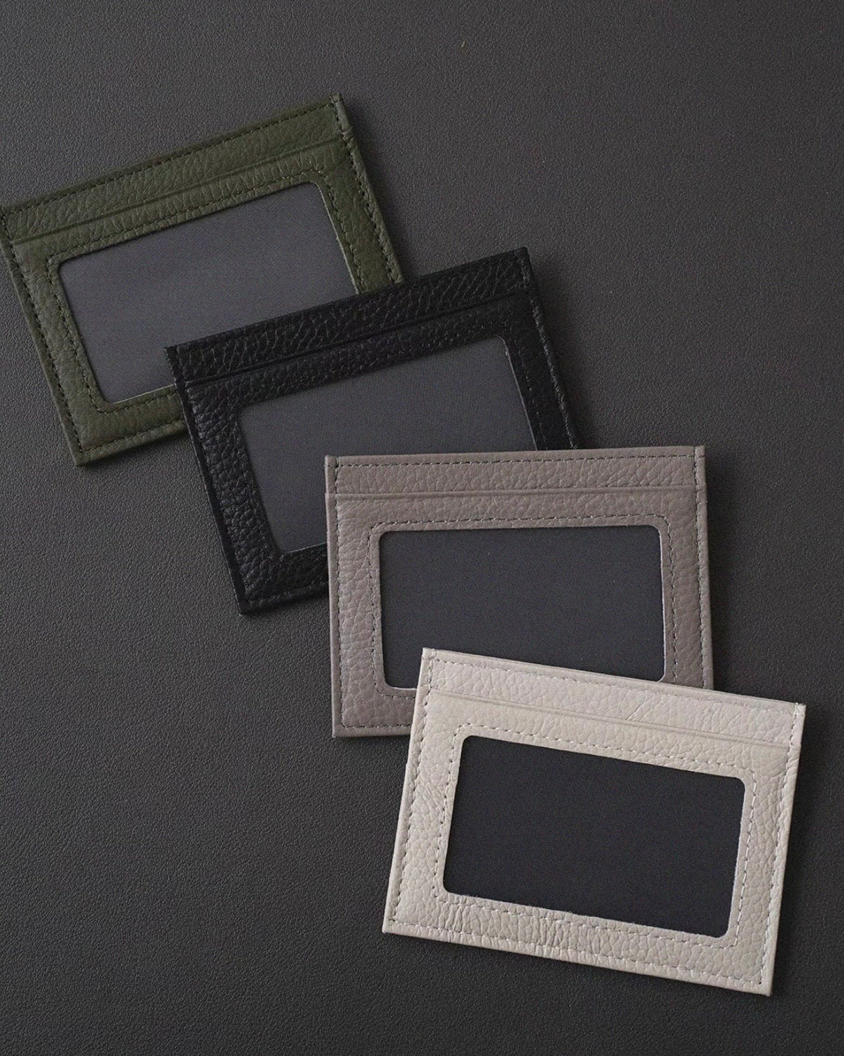 Ultra-Slim Pebbled Leather Card Holder with ID Window