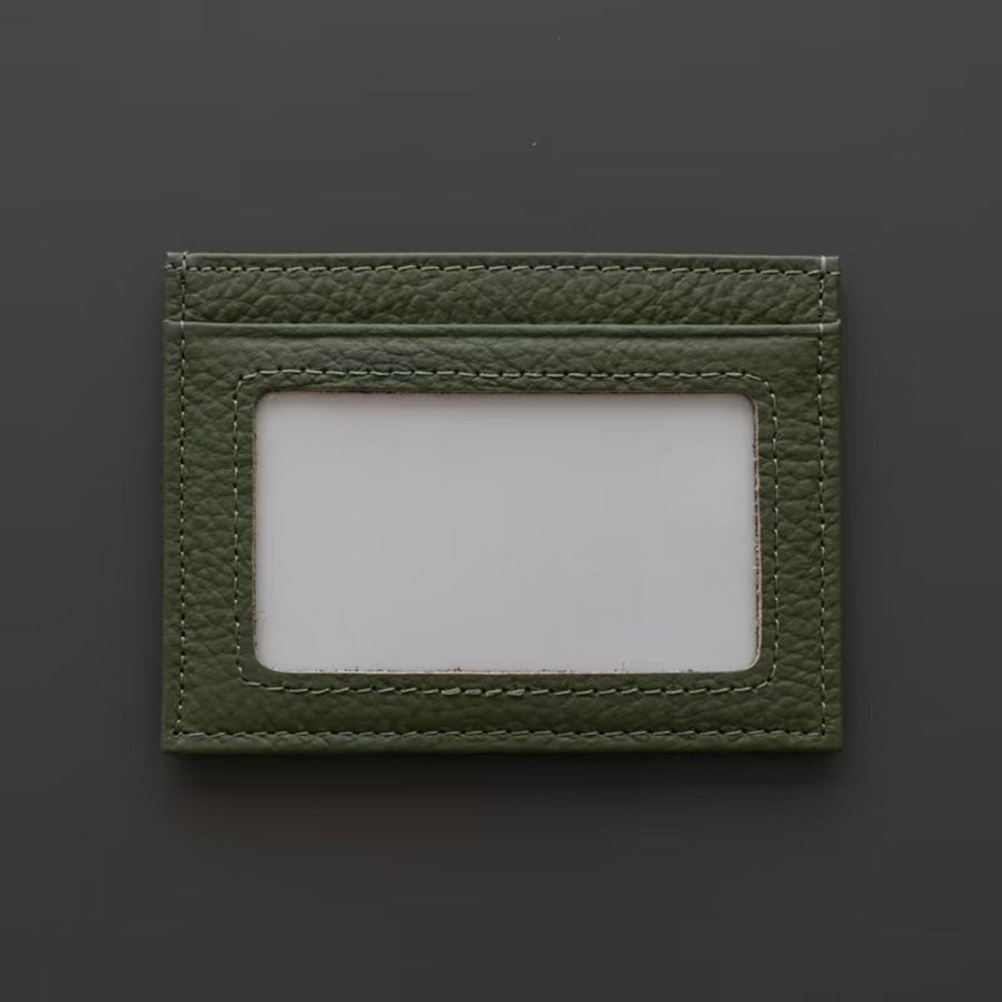 Ultra-Slim Pebbled Leather Card Holder with ID Window