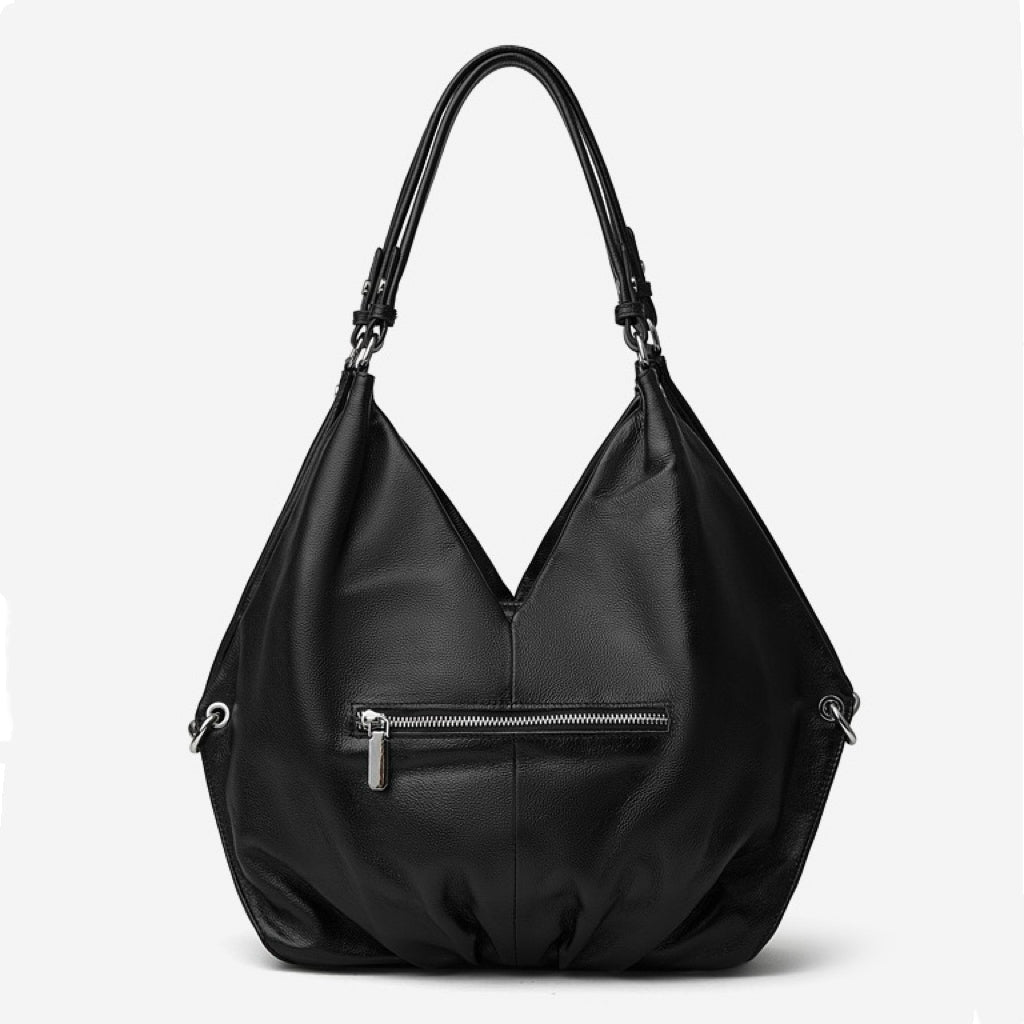 Women's Ruched Genuine Leather Large Tote Hobo Bag