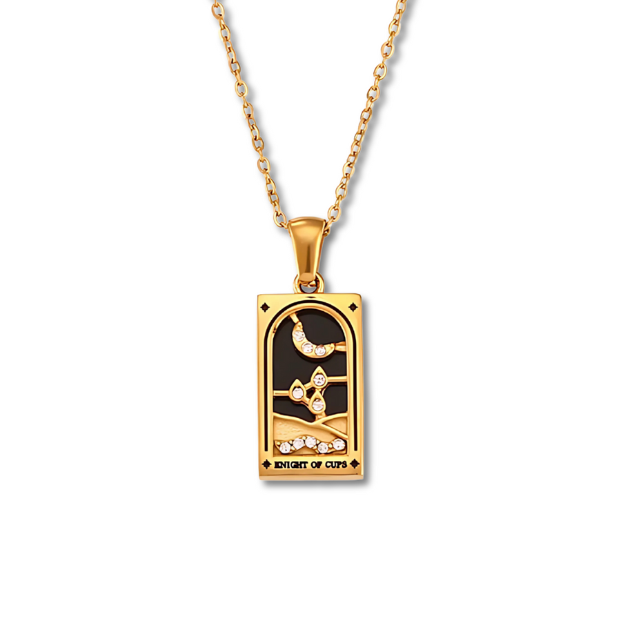 Knight of Cups - Tarot card Dainty  18k Necklace with Enamel