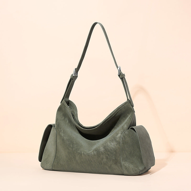 Urban Nomad Genuine Leather Bag | Large Slouchy Shoulder Bag with Side Pockets