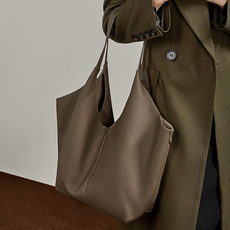 The Ethereal V-Cut Genuine Leather Bag | Minimalist Pebbled Hobo Tote