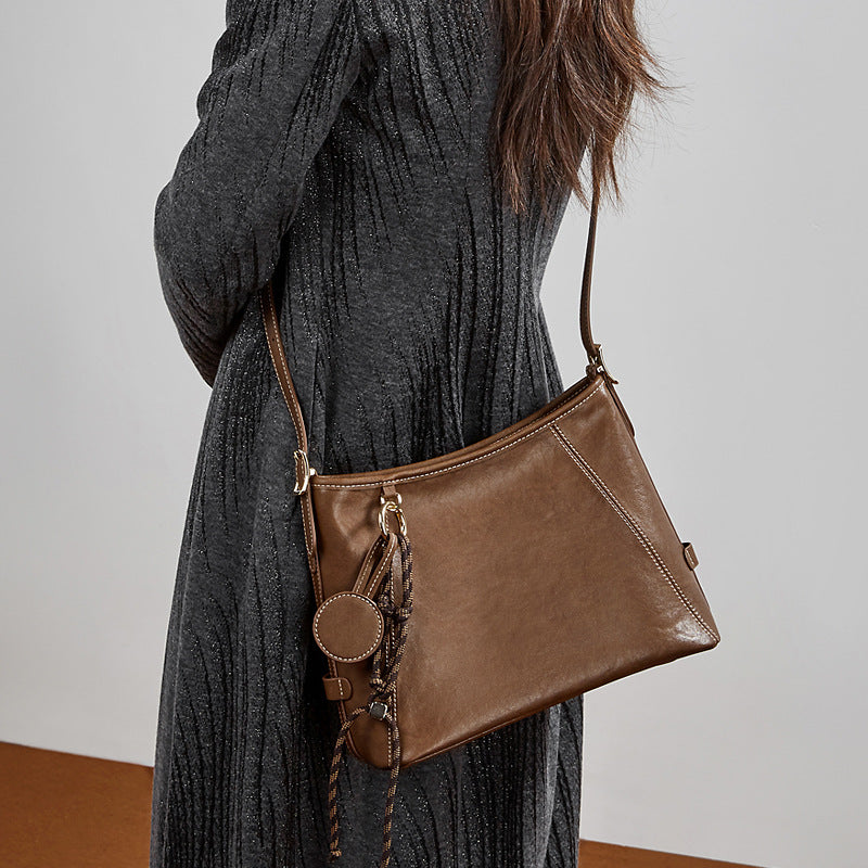 Artisan Stitched Genuine Leather Bag - Vintage Western Shoulder Tote with Tassel