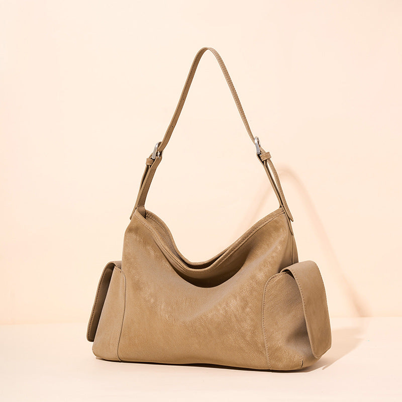 Urban Nomad Genuine Leather Bag | Large Slouchy Shoulder Bag with Side Pockets