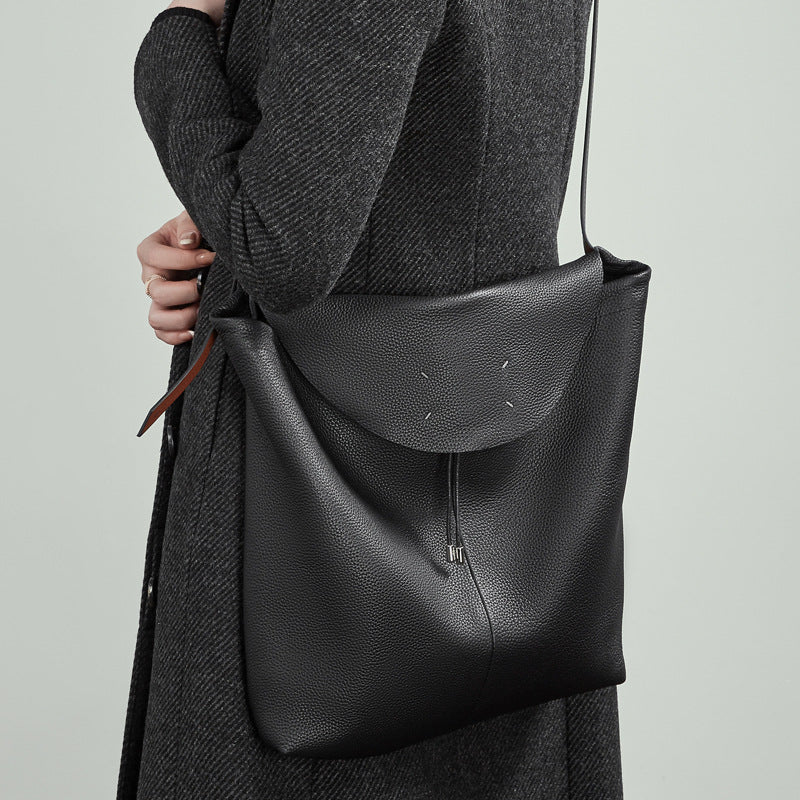 The Nocturne Flow Genuine Leather Tote Bag with Adjustable Strap & Detachable Pouch