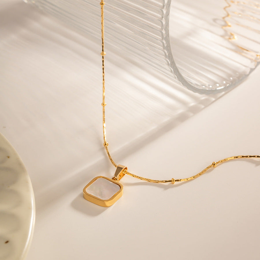 Square Mother-of-Pearl Pendant Necklace