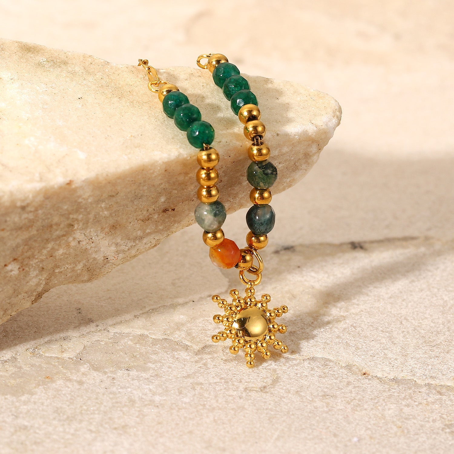 Sun Pendant Natural Stone Beaded Necklace