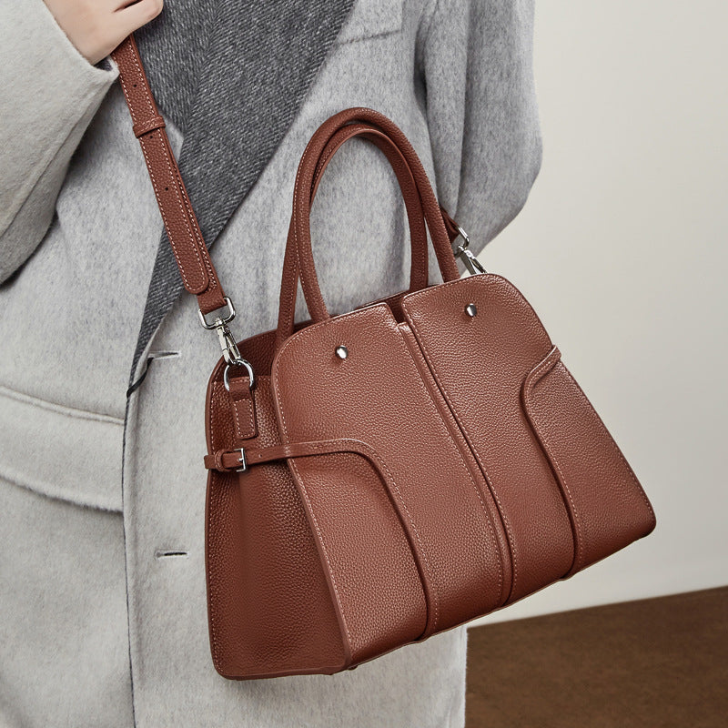 The Executive Structured Genuine Leather Bag - Sophisticated Paneled Work Tote