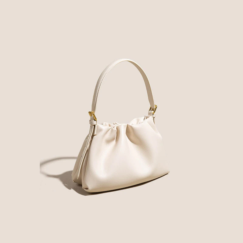 The Cloud Ripple Ruched Genuine Leather Cloud Clutch Bag