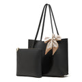 Parisian Chic Genuine Leather Bag - Minimalist Large Tote with Silk Scarf Accent