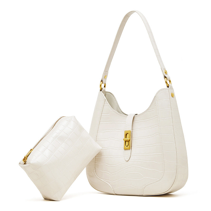 The Metropolitan Glam Croc-Embossed Leather Hobo Bag with Detachable Pouch