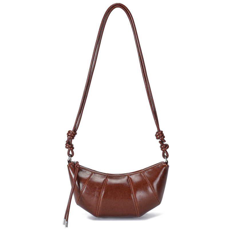 The Artisan Croissant Genuine Leather Bag | Minimalist Knotted Paneled Hobo