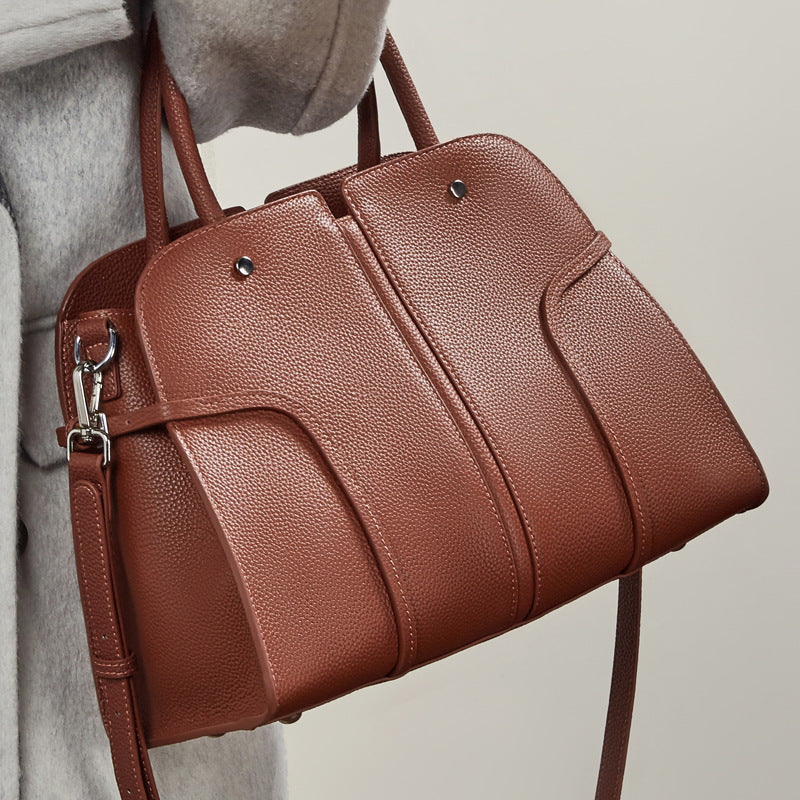 The Executive Structured Genuine Leather Bag - Sophisticated Paneled Work Tote