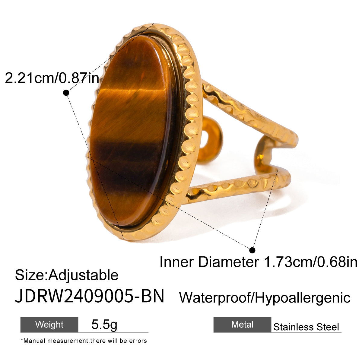 Luxury Oval Turquoise Tiger's Eye Ring (Adjustable)