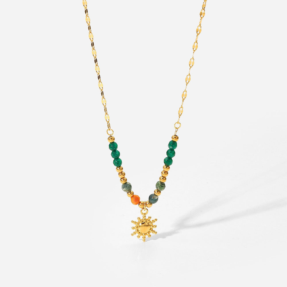 Sun Pendant Natural Stone Beaded Necklace
