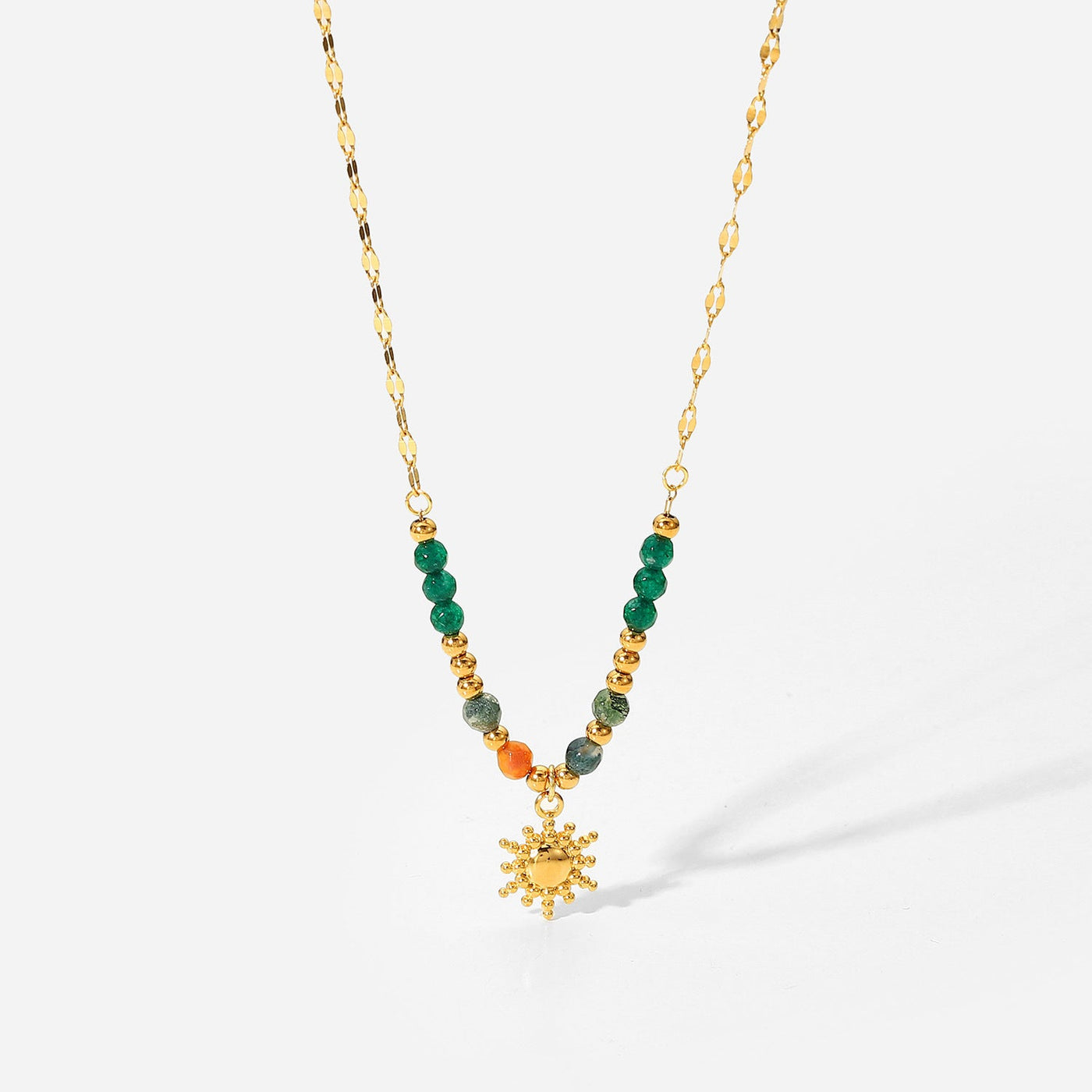 Sun Pendant Natural Stone Beaded Necklace