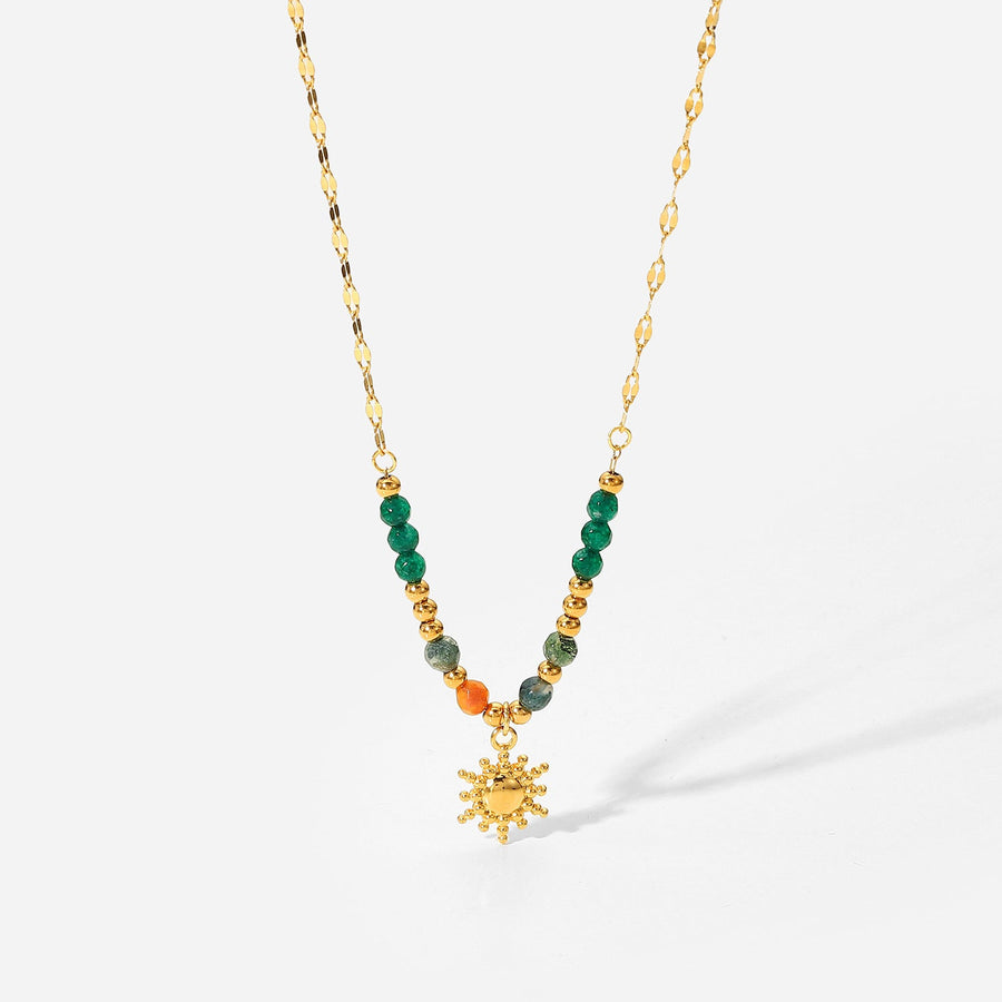 Sun Pendant Natural Stone Beaded Necklace