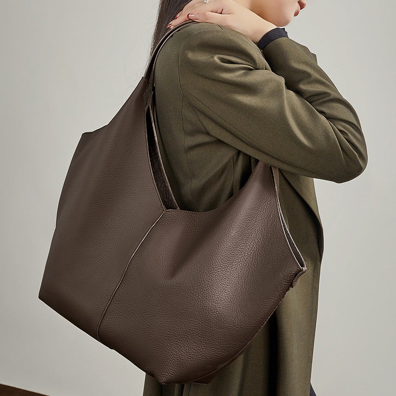 The Ethereal V-Cut Genuine Leather Bag | Minimalist Pebbled Hobo Tote