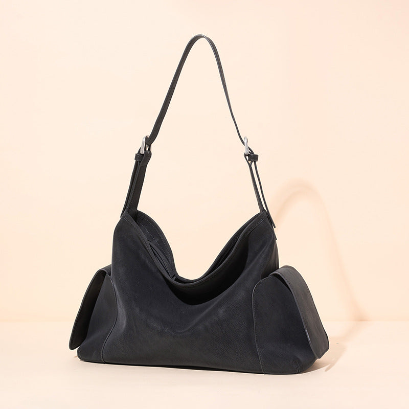 Urban Nomad Genuine Leather Bag | Large Slouchy Shoulder Bag with Side Pockets