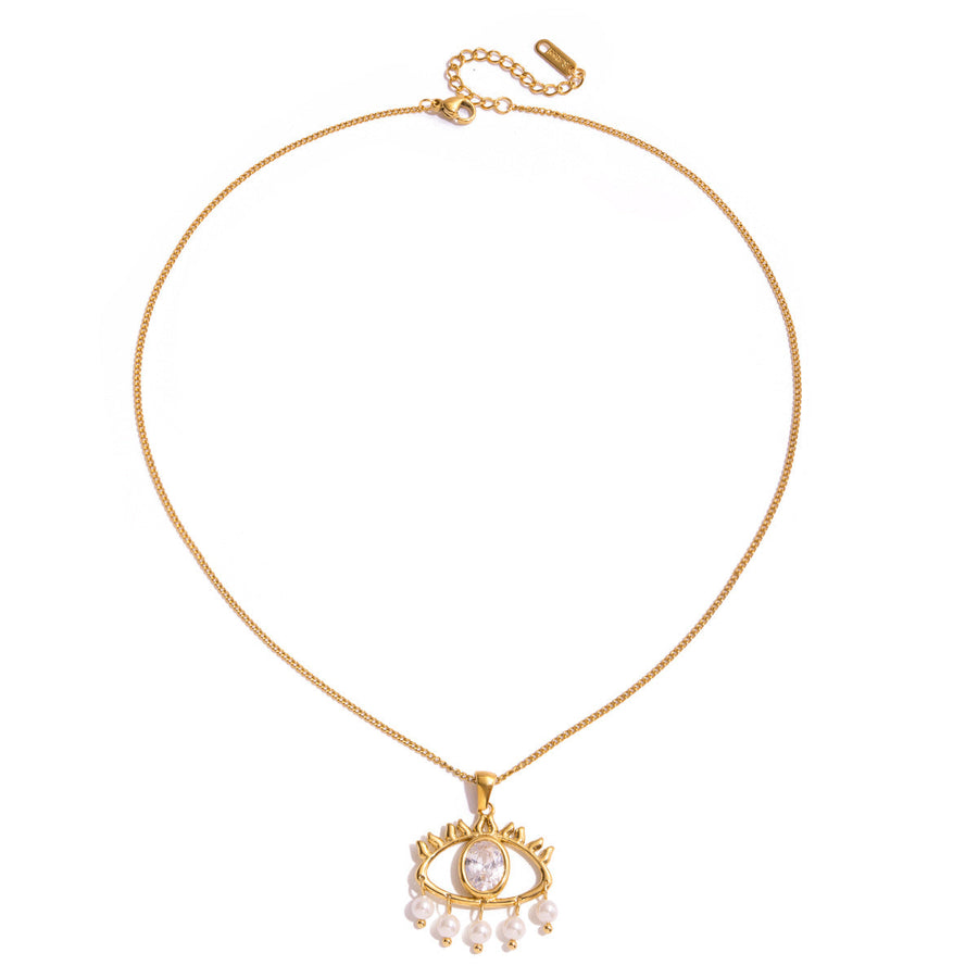 Vintage White Zircon Evil Eye Necklace with Pearls