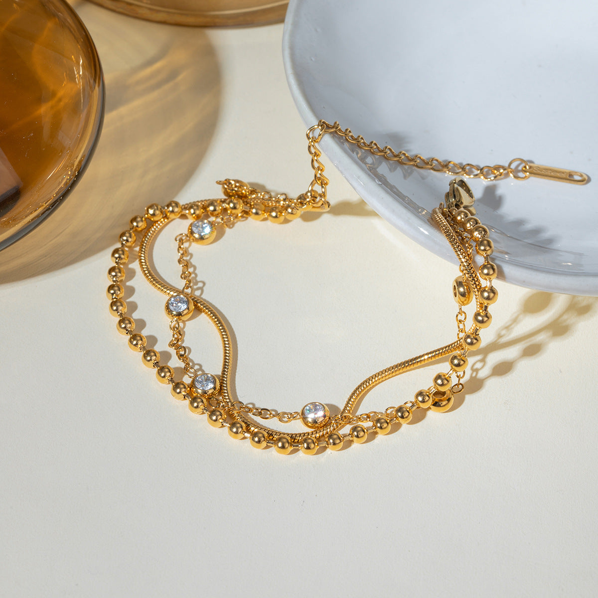 18K Gold-Plated Stainless Steel Multi-Layer Bracelet