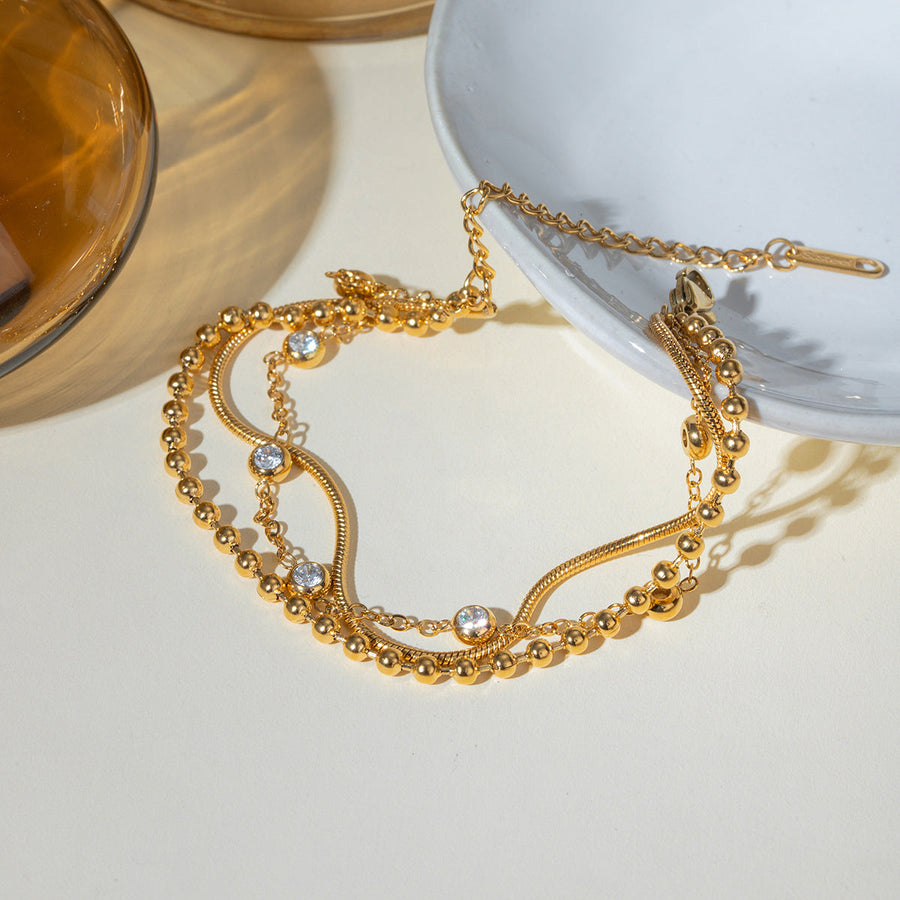 18K Gold-Plated Stainless Steel Multi-Layer Bracelet