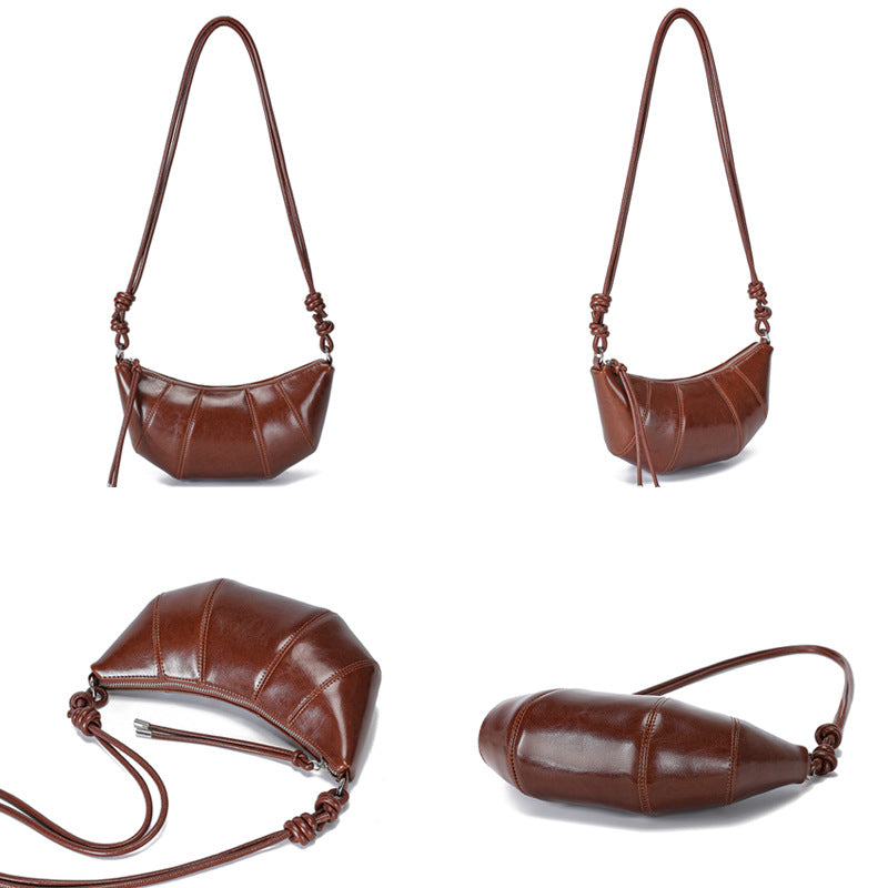 The Artisan Croissant Genuine Leather Bag | Minimalist Knotted Paneled Hobo