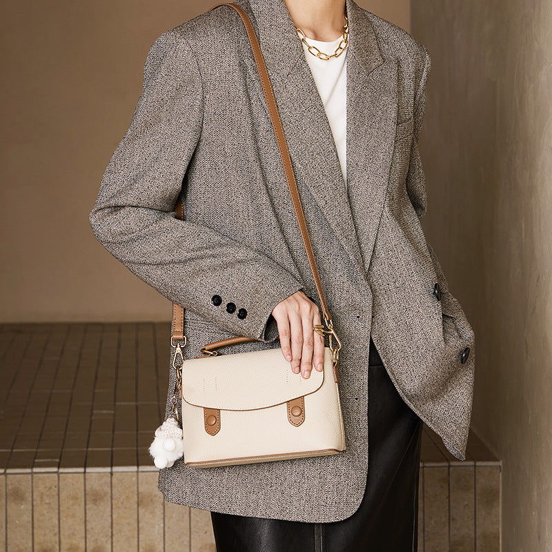 Women's Luxury Pebbled Leather Top-Handle Bag with Cloud Charm