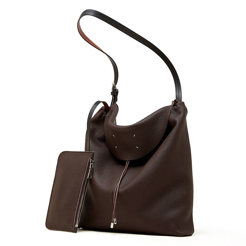 The Nocturne Flow Genuine Leather Tote Bag with Adjustable Strap & Detachable Pouch