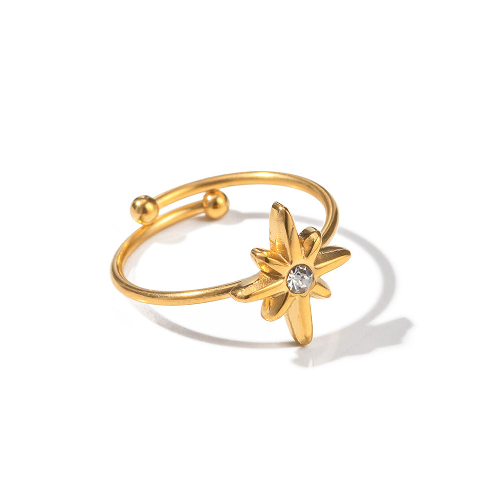 Octagram Ring Inlaid with White Diamonds